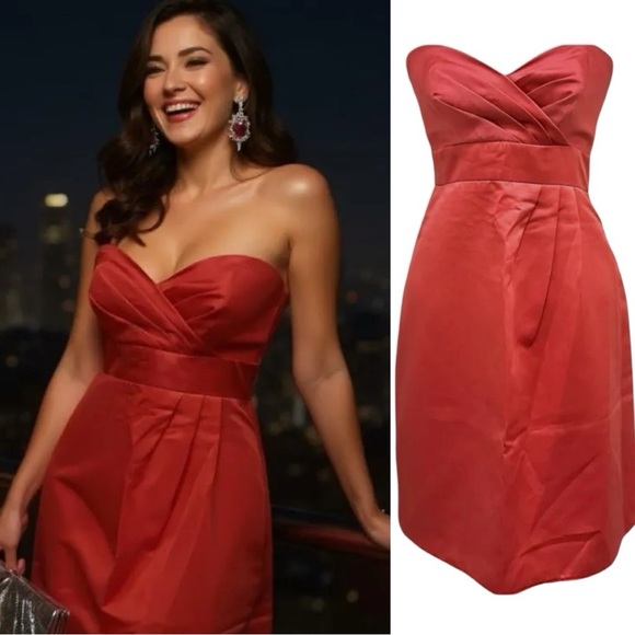 154 Alfred Angelo | EUC Elegant Red Strapless Mini Dress (Size 0) - Picture 2 of 11